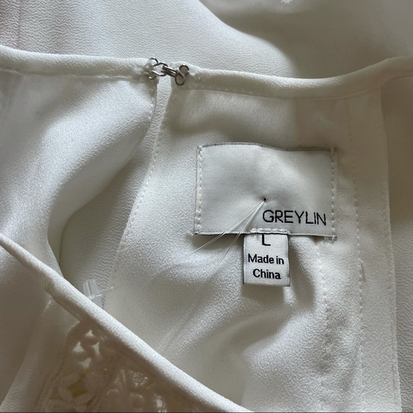 Greylin White Asymmetrical Lace Trim Dress Large - Picture 7 of 15